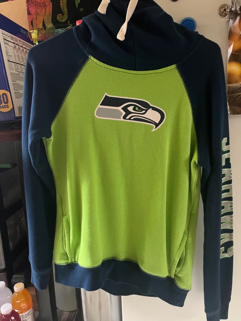 NFL Neon Green and Navy Team Apparel Women's Hoodie